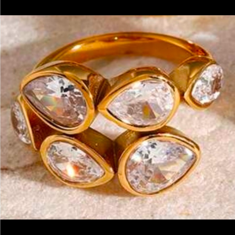 Gold Crystal Statement Ring - image 1
